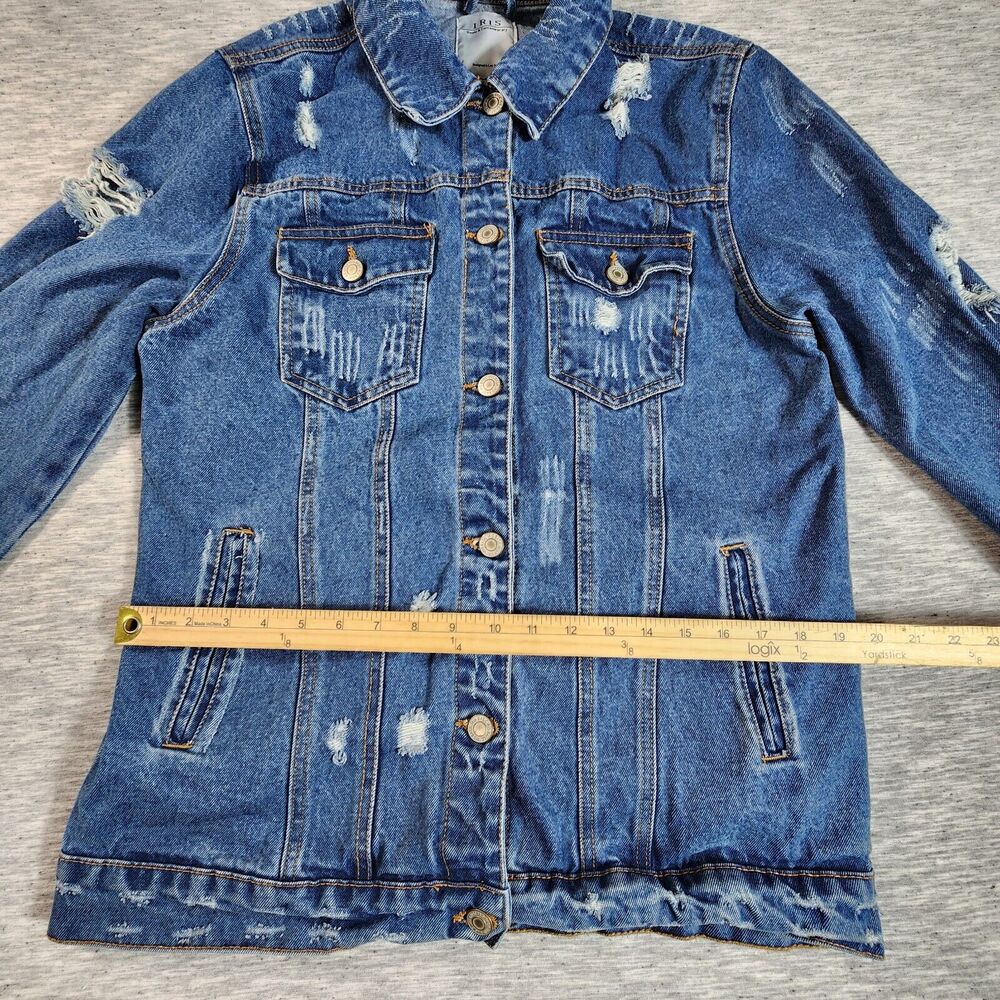 Iris Denim Jacket Distressed Button Down Womens S… - image 5